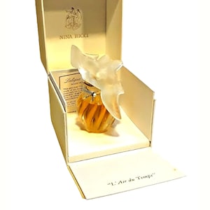 Vintage L&#39;Air du Temps Perfume by Nina Ricci 1 oz Parfum 1980s Sealed Lalique Double Dove Stopper
