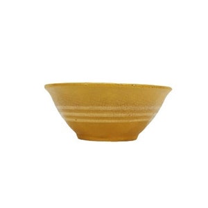 Antique Yellow Ware Bowl Victorian 5&quot; Small Yellowware Slip Decorated 3 White Bands