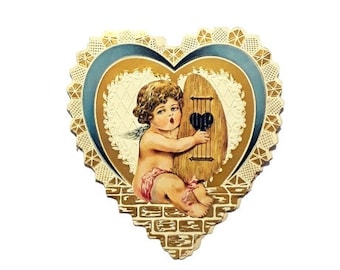 Antique Victorian Valentine Card Heart Shape Embossed Paper Romantic Single Fold Whitney