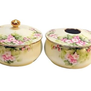 Antique Hand Painted Porcelain Powder Box Jar Hair Receiver Set ...