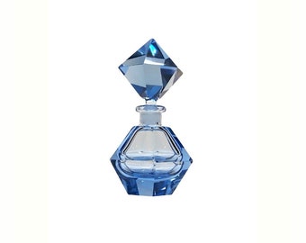 Vintage Art Deco Perfume Bottle Sapphire Blue Crystal Chunky Heavy 1930s Germany
