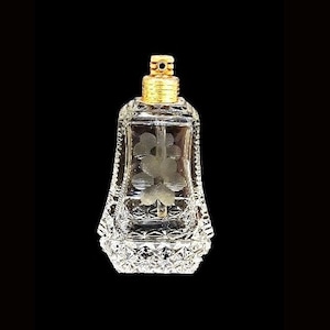 Antique Czech Perfume Bottle Atomizer Base Art Deco 1920s 1930s Cut Crystal Etched Floral