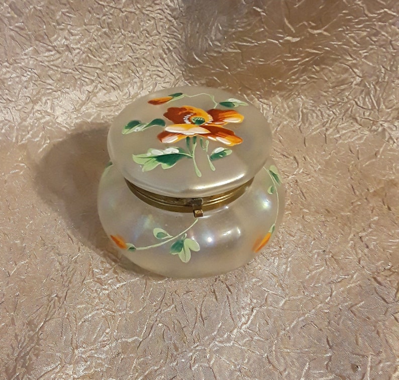 Antique Victorian Puff Box Bohemian Glass Hinged Puff Powder Etsy