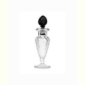 Antique New Martinsville Perfume Bottle Clear Diamond Pattern and Black Stopper Art Deco 1920s 1930s