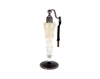Antique Devilbiss Atomizer: Etched Clear Glass Perfume Bottle, Art Deco 1920s