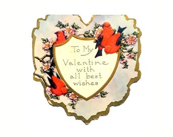 Antique Victorian Valentine Card Heart Shape Embossed Paper Romantic Single Fold Whitney