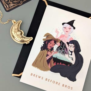 Brews Before Bros witchy card  |  Halloween friendship card  |  Cute and spooky