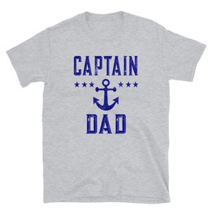 Mens Captain Dad Nautical Boating Gift Short-Sleeve T-Shirt in Blue Text / Personalized Boating Gift