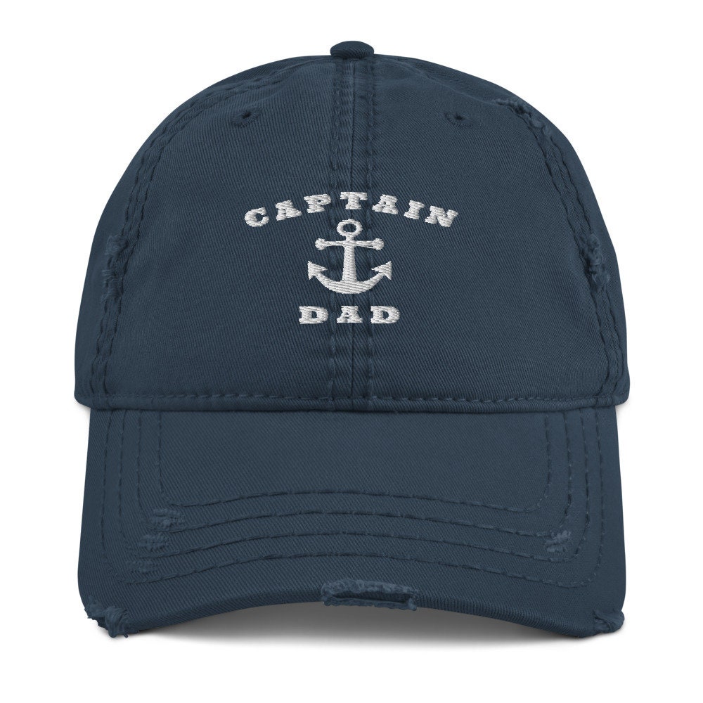 帽子 Boat Dad Cap Captain Dad Nautical Distressed Dad Hat / Embroidered Cap