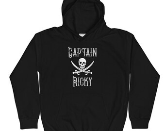 Kids Personalized Boat Captain Hoodie / Pirate Birthday Party Apparel / Unisex for Boys & Girls / Vintage Skull Art
