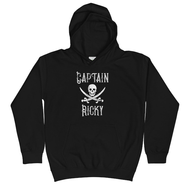 Kids Personalized Boat Captain Hoodie / Pirate Birthday Party Apparel / Unisex for Boys & Girls / Vintage Skull Art