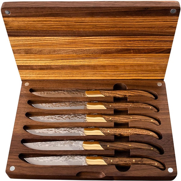 La Cote 6 Piece Zebra Wood Steak Knives Set in Walnut & Zebra Wood Storage Case