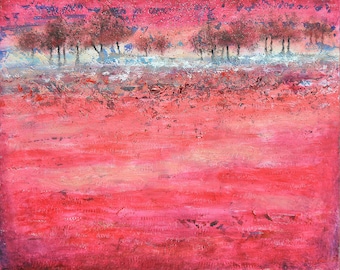Red Monochrome Tree Painting, Abstract Landscape Art (47x40)