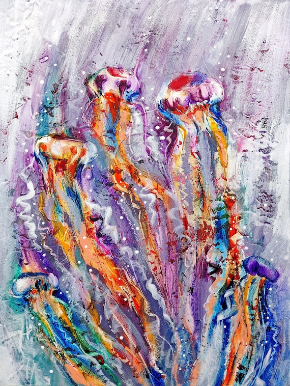Art 日本 画 クラゲ 絵画 ブラックライトで描くクラゲの絵 - 日本