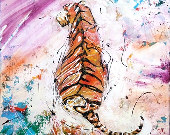 Tijgerschilderij, originele olieverf op canvas, krachtige dierenkunst