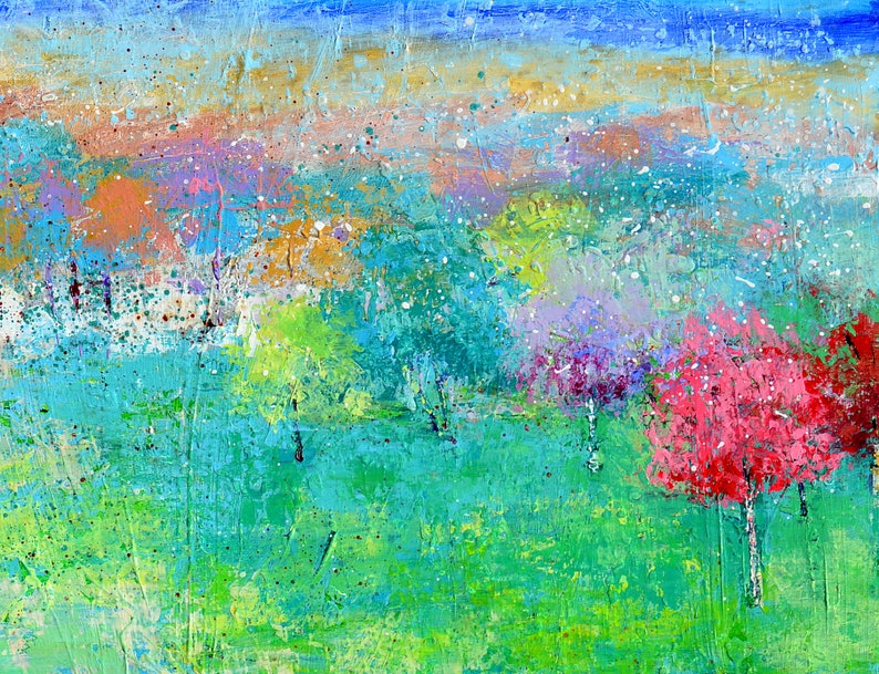 Landscape green painting 63 Original Orchard painting | Etsy