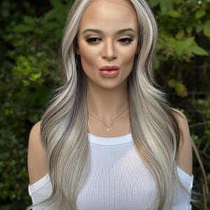 STORMY WEATHER | Synthetic Lace Front Wig | Icy Blonde with Ash Brown | Hand-tied Lace Top | Heat Friendly