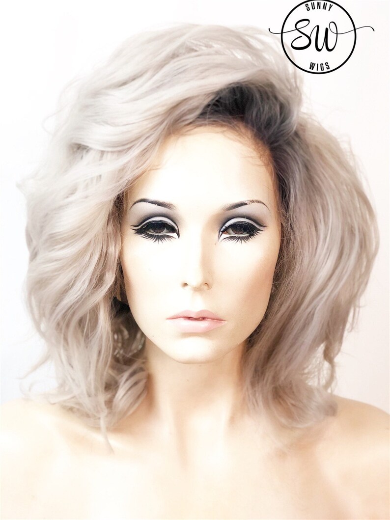 Platinum Silver Gray Dark Root Ombre Lace Front Wig Etsy