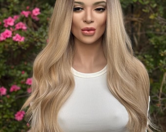 DEL NORTE Echthaar-Mischung Lace Front Perücke | Natürliches Blond | Hand-gebundenes Spitzen Top