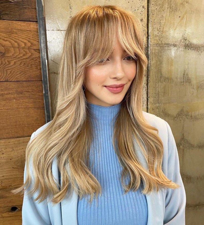 Biscuit Blonde Wolf Cut With Curtain Bangs 18” HD Lace Full Wig, 100% ...