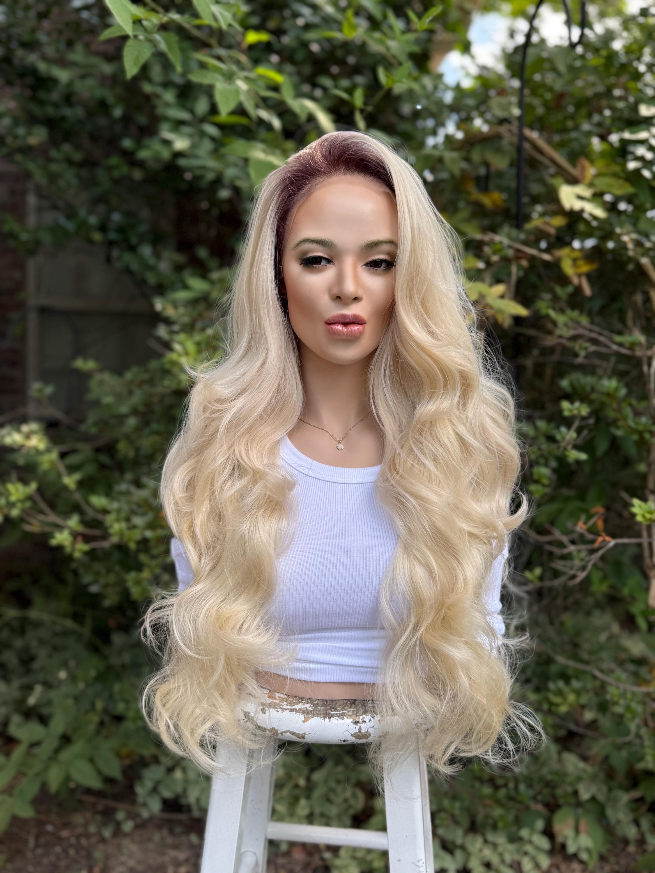 Blonde mix Beach waves Lacefront Wig last one available Amazon.com: EMMOR Blonde Lace Front Wig Wave Middle Part Wig  main image 2
