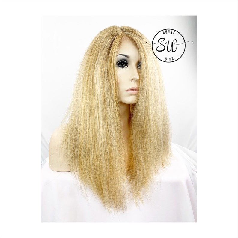 Light Blonde Synthetic Hair Wig Kinky Straight Long Bob Lace Etsy