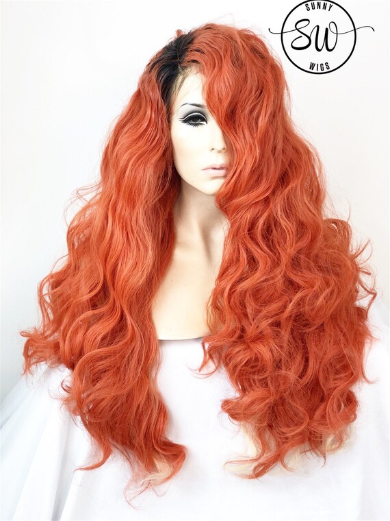 Ombre Coral Red Orange W Blonde Lace Front Wig Multi Etsy
