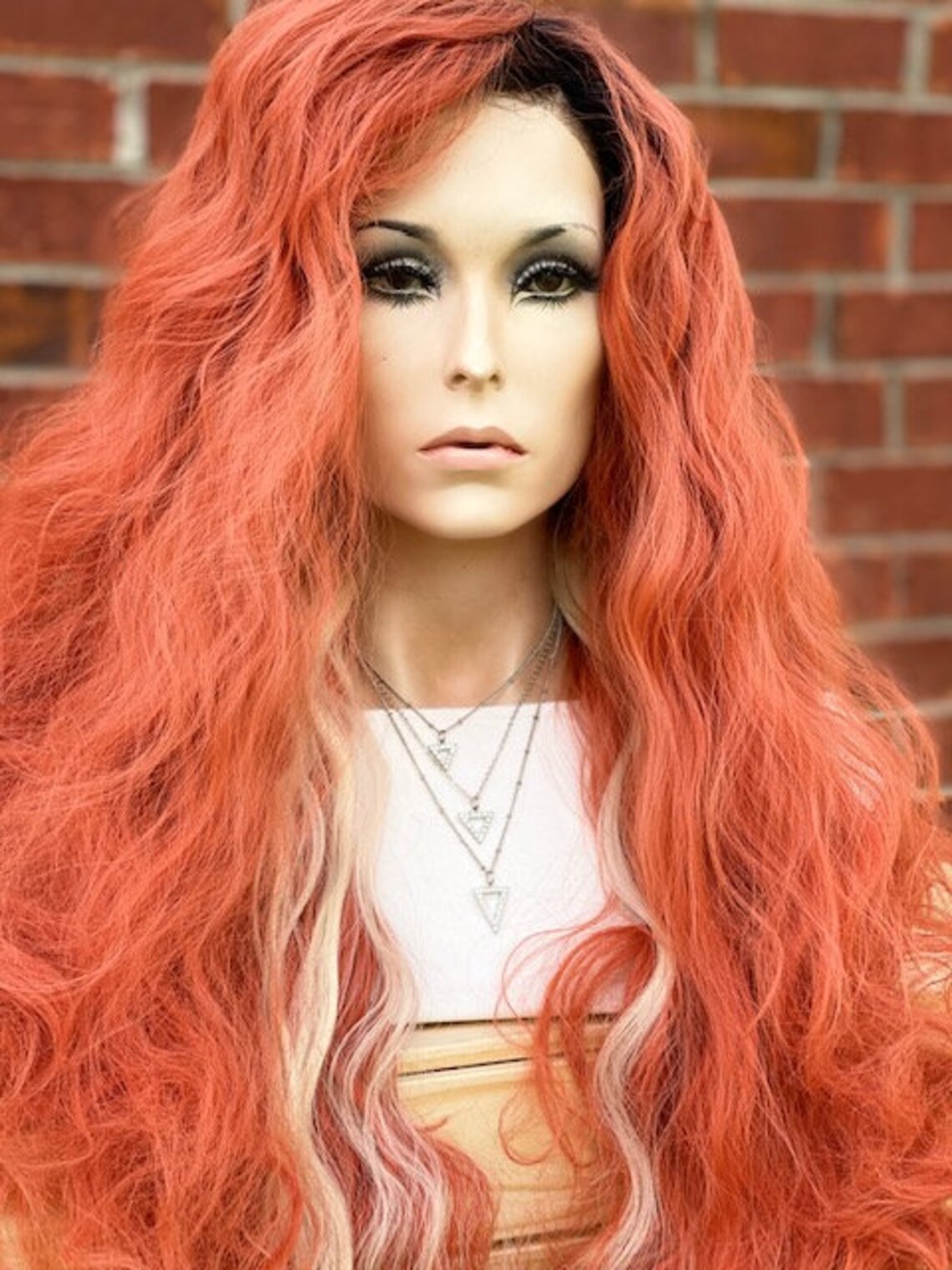 Coral Wig / Pink Human Hair Blend Wig / Red Orange Lace Front Etsy
