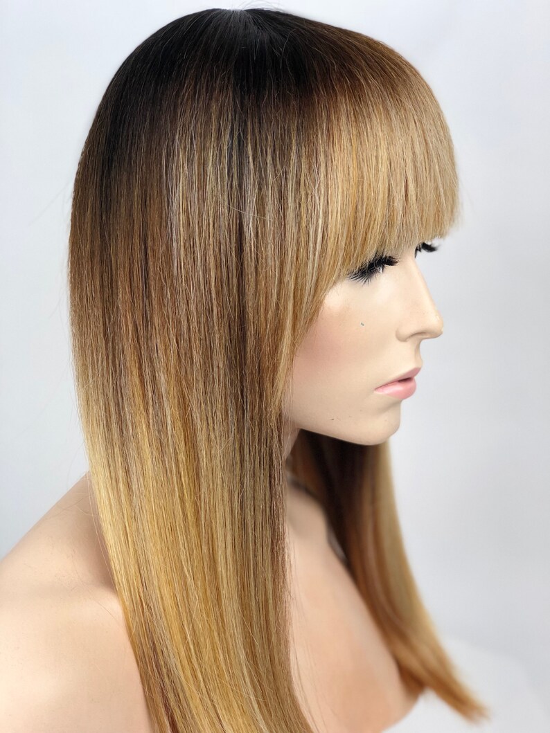 Ombre Blonde Bob W Full Fringe Thin Subtle Highlights Etsy