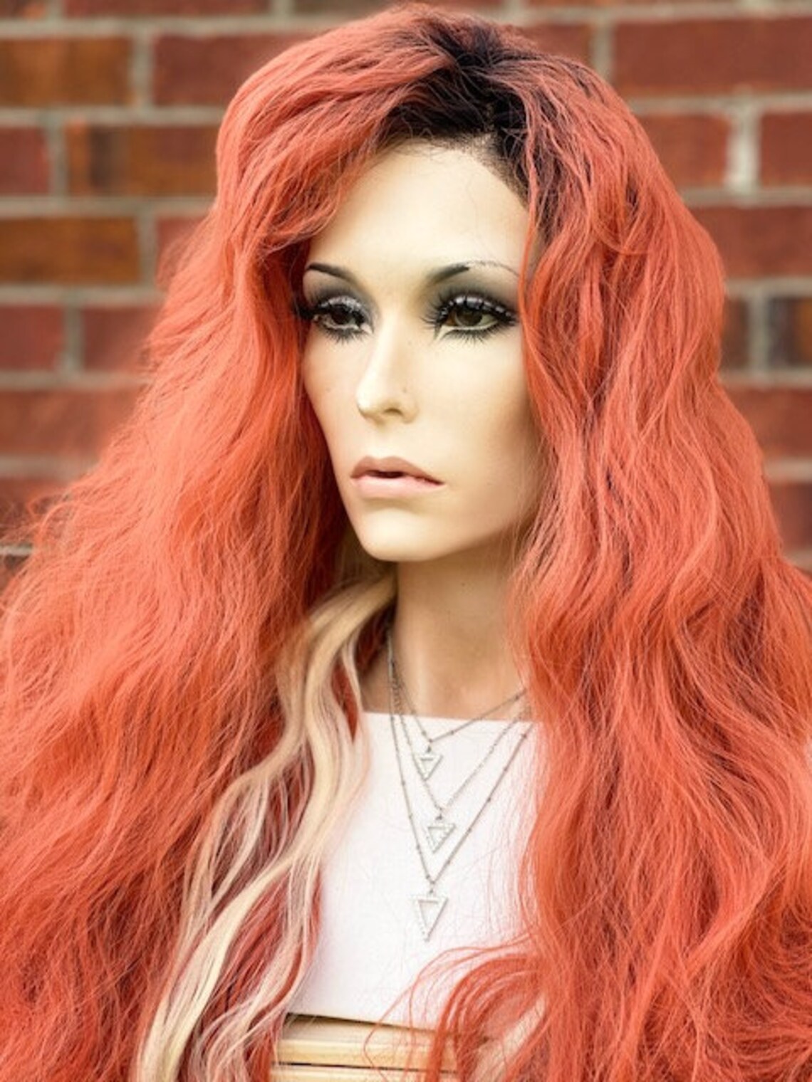 Coral Wig / Pink Human Hair Blend Wig / Red Orange Lace Front Etsy