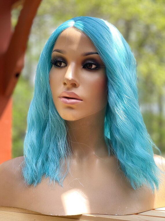 12 Blue Short Bob Wavy Lace Front Wig Etsy Canada