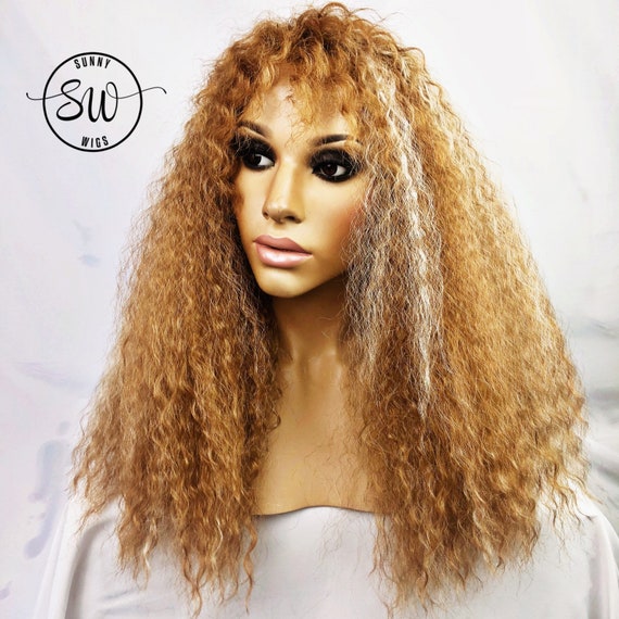 Marigold Blonde Auburn Beach Wave Wig Human Hair Blend Wig Etsy