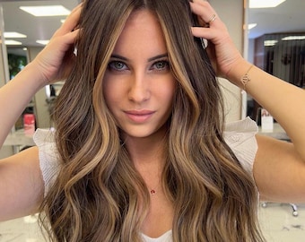 Schokolade braun blonde Highlights Lace Front Perücke Jungfrau Premium 100% brasilianische Echthaar 20 ""lose Strand Wellen Perücke