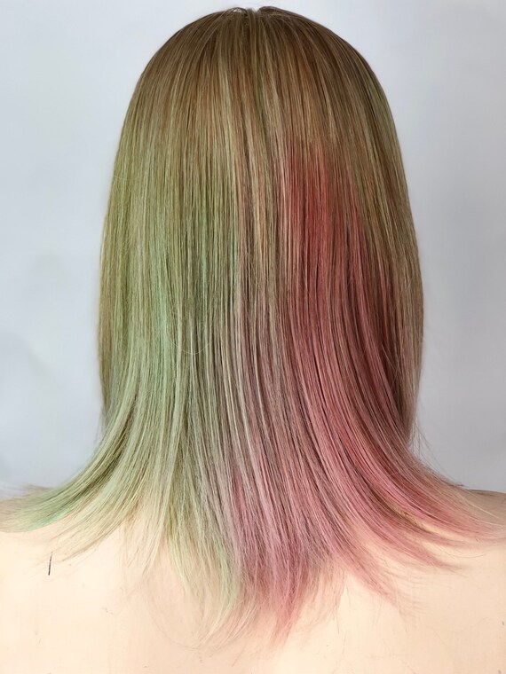 Ombre Light Pastel Multi Color Pink W Short Fringe Bangs Wig Etsy