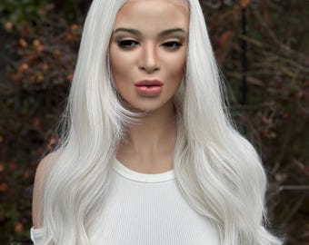 PERFECTE STORM | Pruik van echt haarmix met kant | Iced White Dark Ombré Roots | Handgeknoopte kanten top