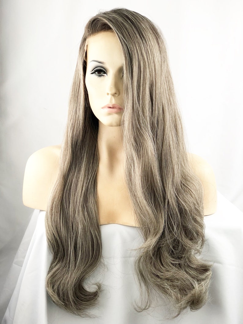 Silver White Highlights Hair Lace Frontal Wig Monofilament Etsy