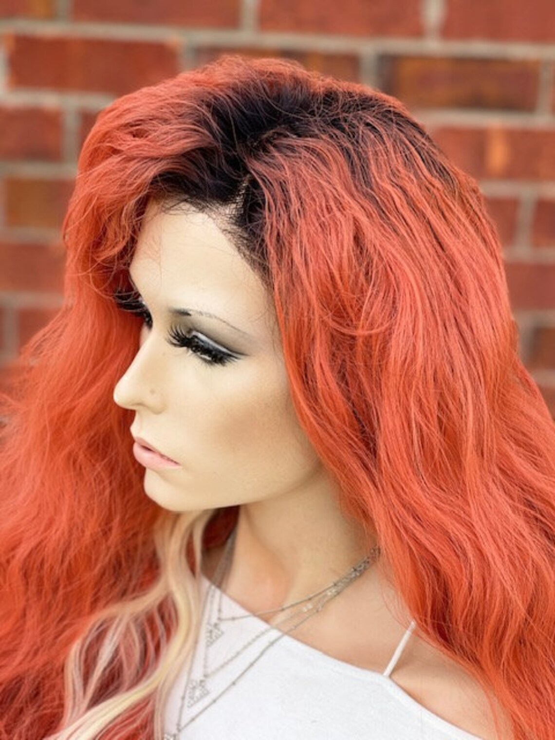Coral Wig / Pink Human Hair Blend Wig / Red Orange Lace Front Etsy
