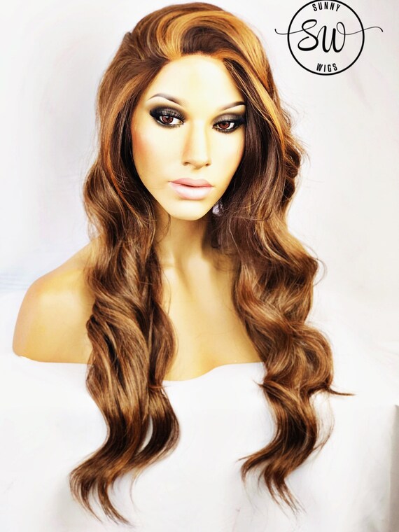 Rotbraun Braune Haare W Erdbeer Golden Blonde Highlights Verlockende Wellen Lace Front Perucke