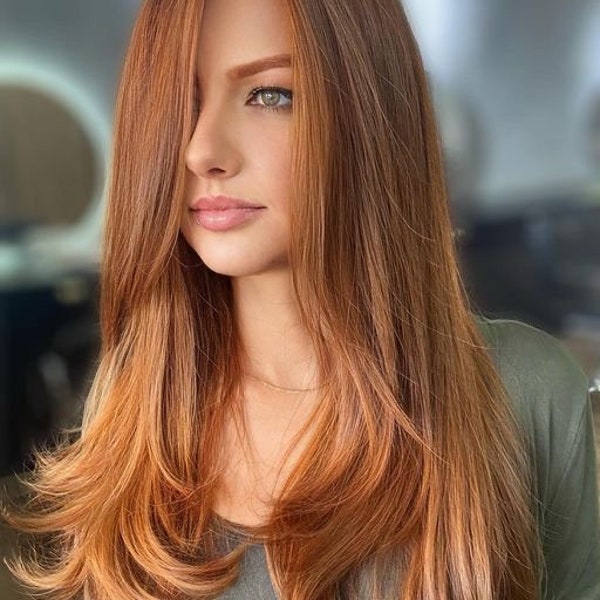 Auburn Copper Ginger Blonde Luxury Virgin Human Hair Lace Front Softly Layered Wig / 150 Density HD Premium Invisible Lace Wig