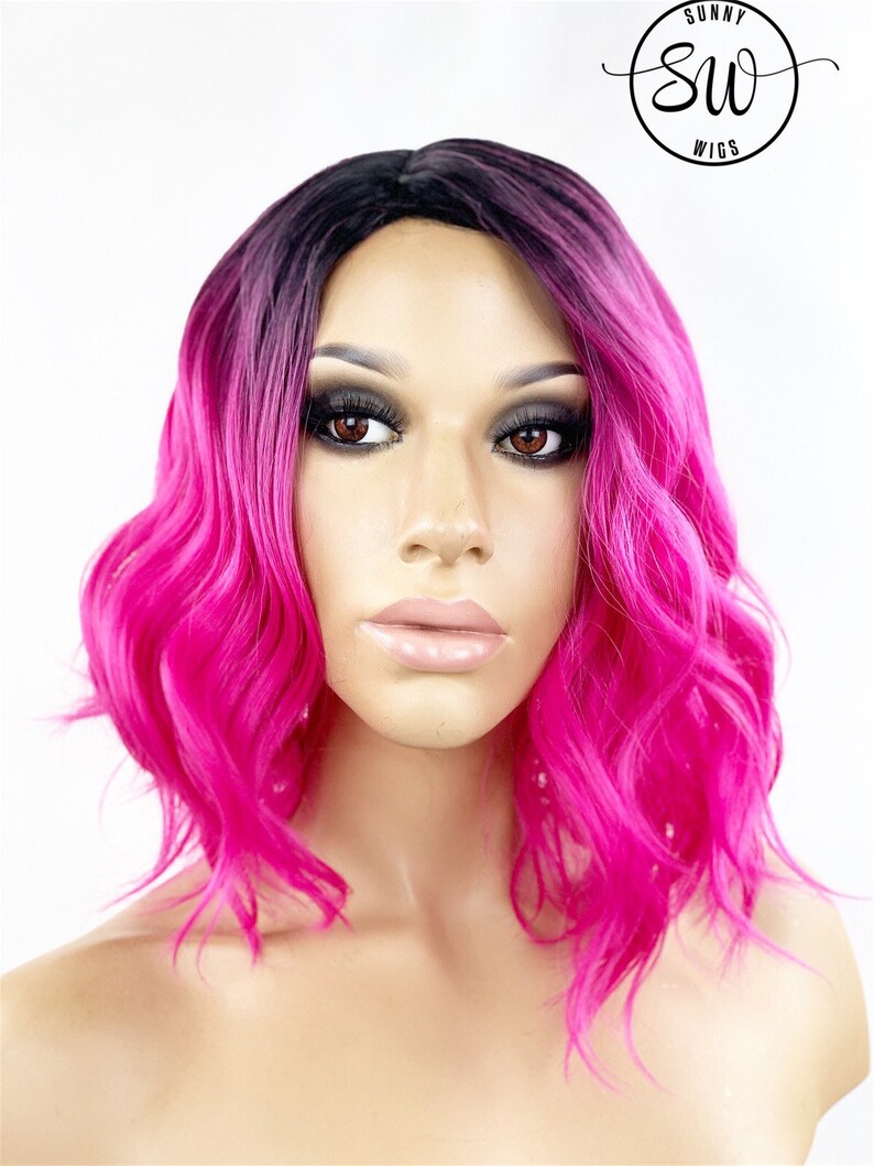 Hot Pink Ombre Fuchsia Short Wavy Bob Wig Etsy
