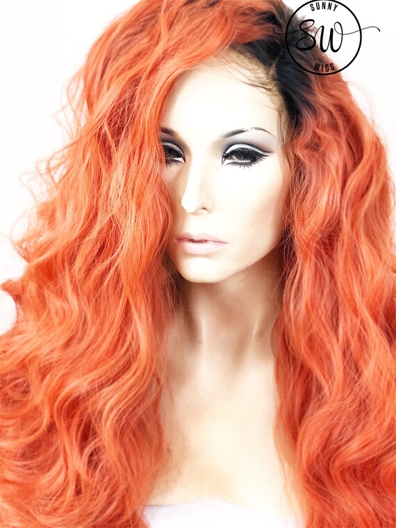 Ombre Coral Red Orange W Blonde Lace Front Wig Multi Etsy