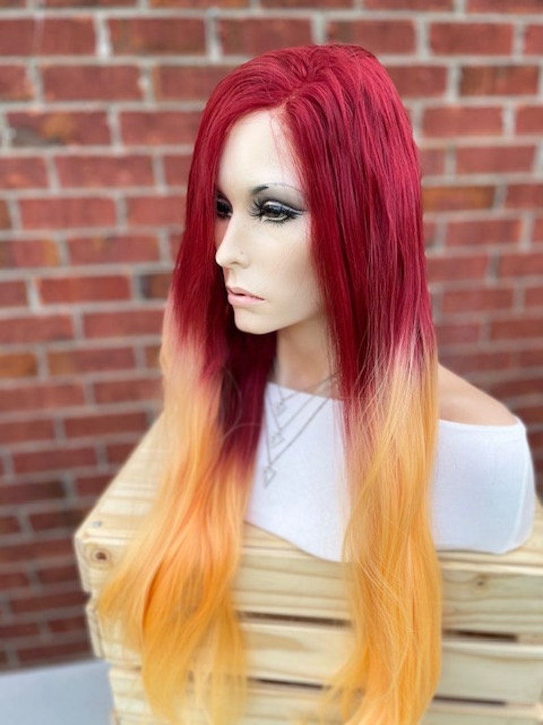 Red Orange Ombre Balayage Full Lace Front Wig Long Straight - Etsy Israel