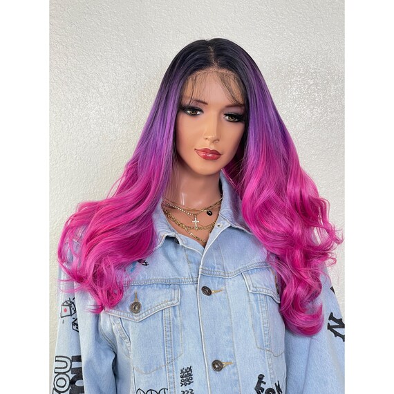 Purple Pink Ombre Wig Wavy Fuchsia Color Wig Long Wavy Wig Cosplay Wig 13 X 6 Wide Base Synthetic Lace Front Wig 24 Inches Party Wig Etsy Canada