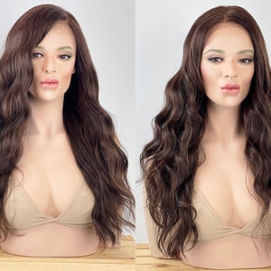 Brown Chocolate Ombré Ocean Wave 13x5 Wide Part Lace Front Wig / Human Hair Blend Wig