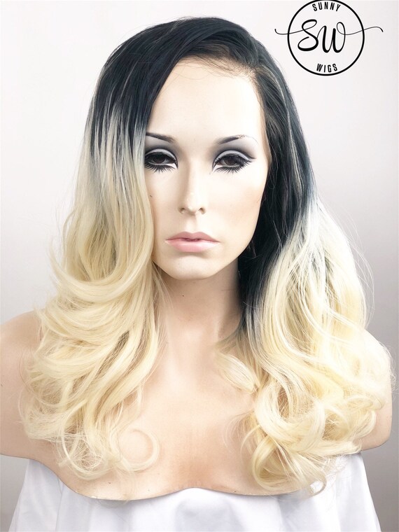 Hellblonde Curly Bob Dark Ombre Rooted Hair Monofilament Lace Frontal Wig
