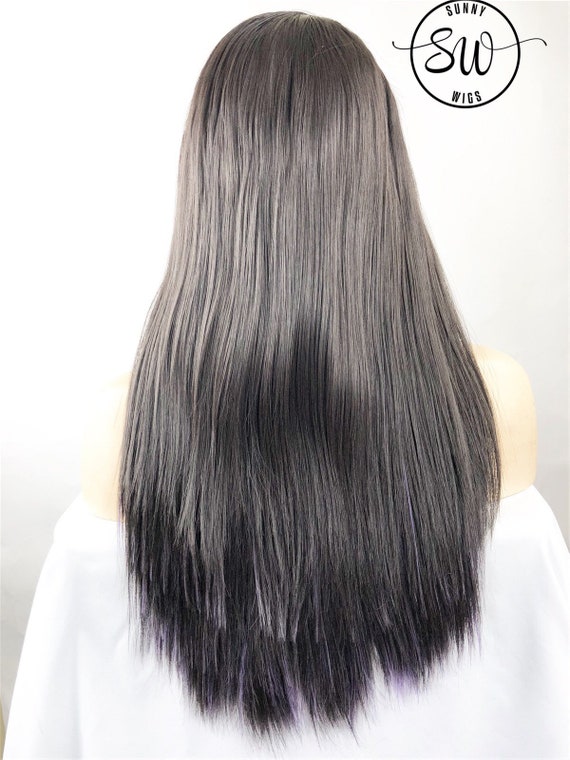Lace Front Wig Black W Purple Peekaboo Ombre Hand Tied Etsy