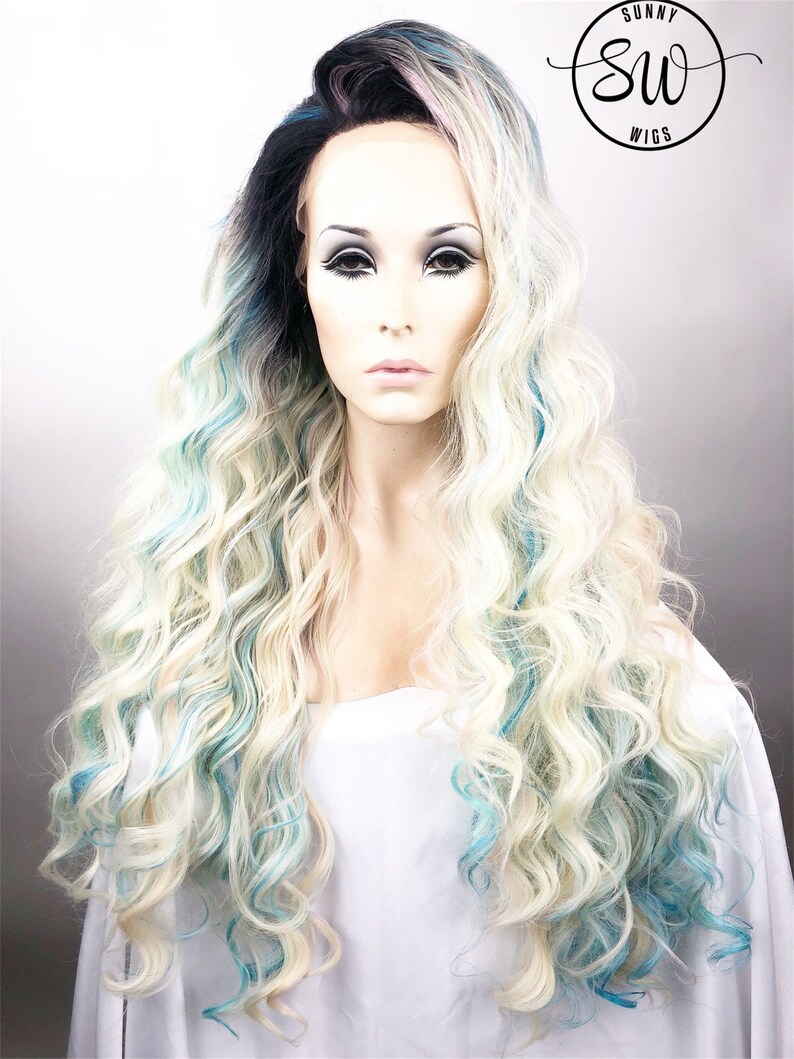 Mermaid Blonde Blue W Pink Lowlights Lace Frontal Etsy