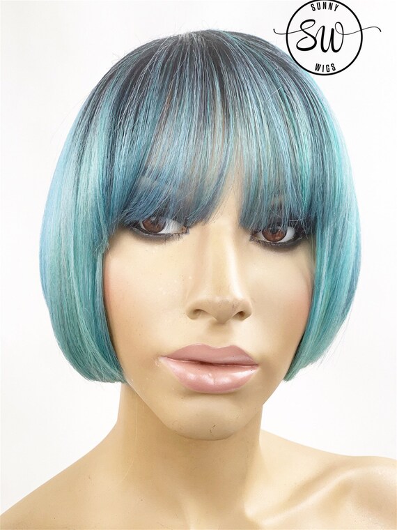 Wig Turquoise Blue Ombre Teal Green Mermaid Short Bob Wig