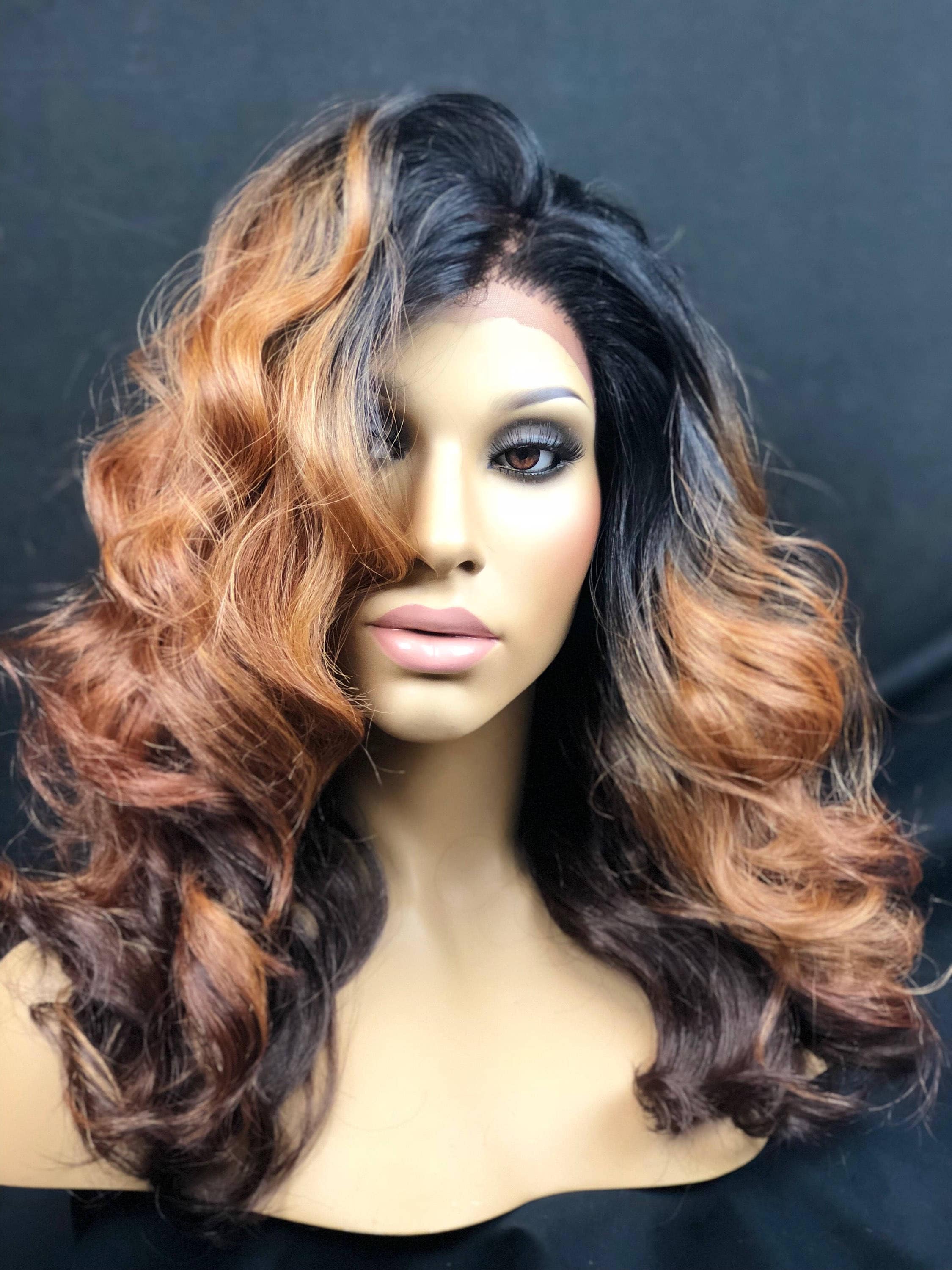 Auburn Wig Dark Roots Auburn Wig Layered Curls Light Auburn Etsy