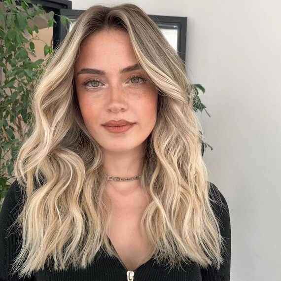 Pearl Blonde Virgin Human Hair Balayage Blonde Face Lights Ombr Root Wig Premium Hair 13x6 Lace Front Wig 18